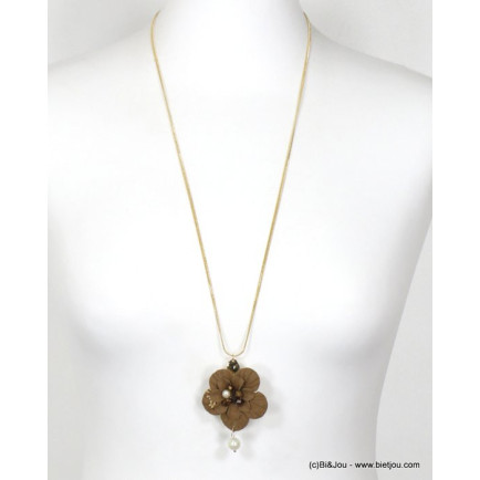 sautoir bohème minimaliste pendentif fleur tissu cristal imitation perle femme 0115742