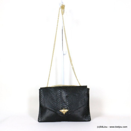 sac à bandoulière chaîne CUIR façon serpent fermoir abeille femme 0920521 noir