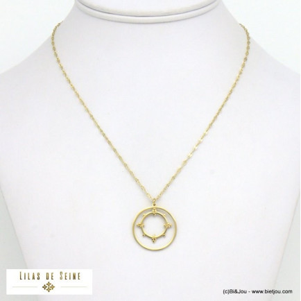 collier double anneaux acier inoxydable femme 0121005