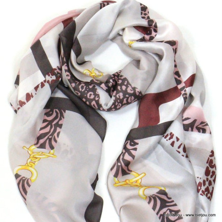 foulard imprimé léopard touché soie polyester femme 0721001 rouge bordeaux