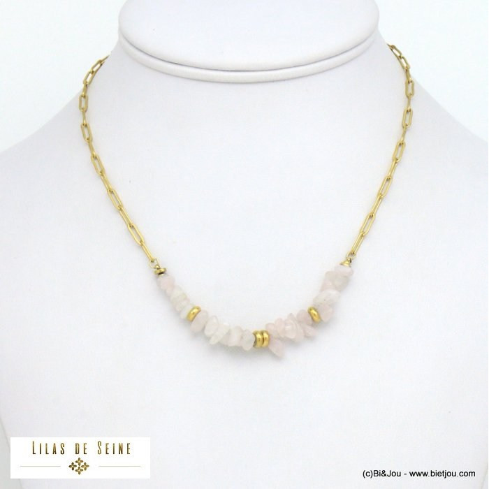 collier éclats pierre colorée rondelles acier inoxydable femme 0121073