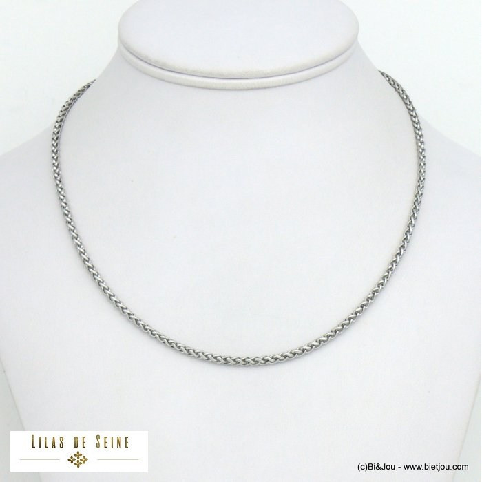 collier contemporain chaine maille palmier 3mm acier inoxydable femme 0121525