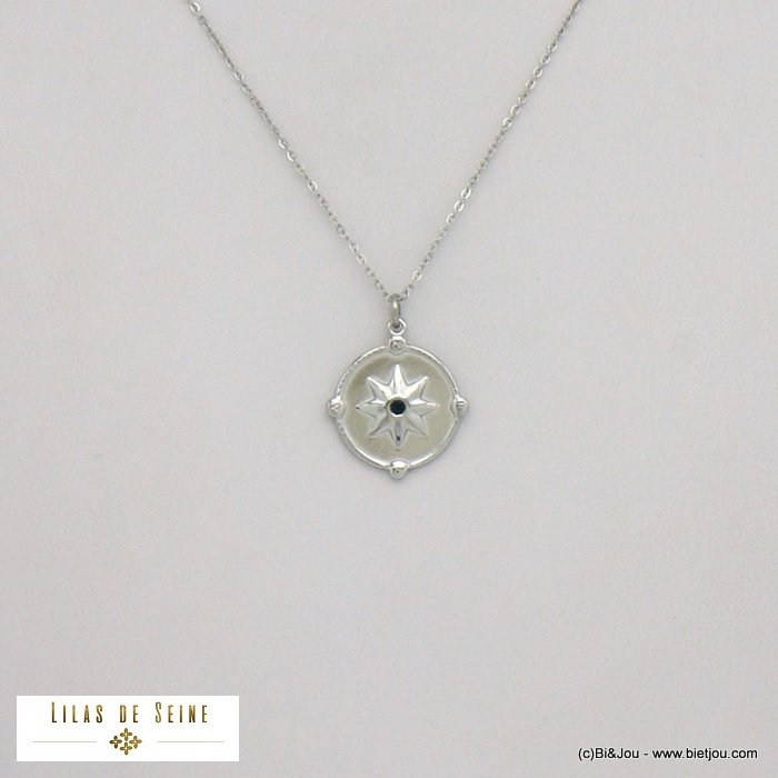 collier rococo pendentif étoile acier inoxydable femme 0121510 bleu foncé