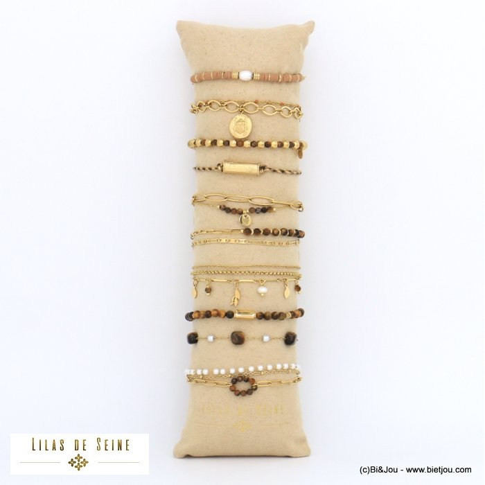 ensemble de 10 bracelets dorés scarabée feuille étoile pierre acier inoxydable femme 0221546