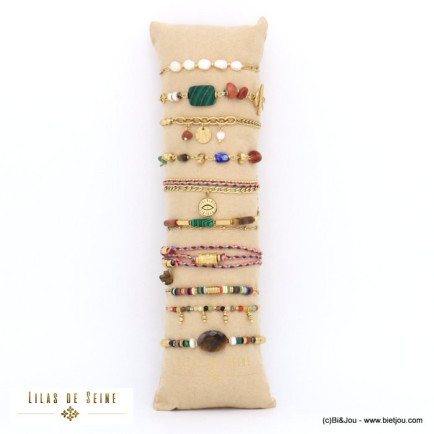 ensemble de 10 bracelets dorés oeil  pierre cristal acier inoxydable femme 0221554