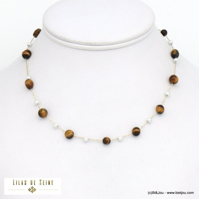 collier éclats pierre perles acrylique acier inoxydable femme 0121537 collier éclats pierre perles acrylique acier inoxydable femme 0121537