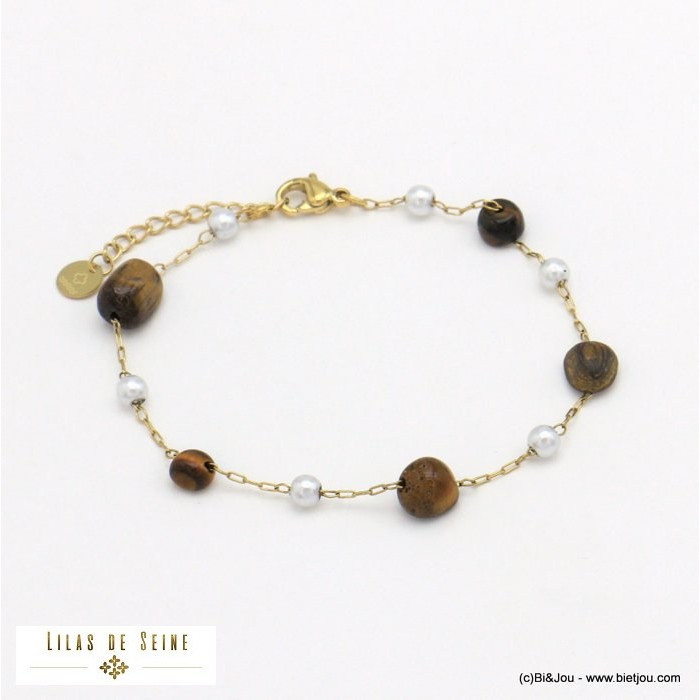 bracelet éclats pierre perles acrylique acier inoxydable femme 0121538