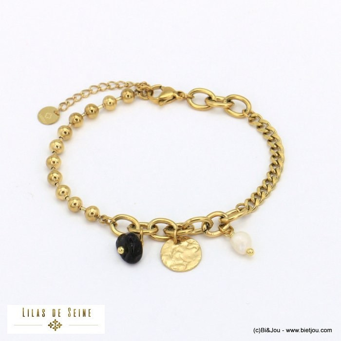 bracelet éclat pierre perle eau douce acier inoxydable femme 0221558 bracelet éclat pierre perle eau douce acier inoxydable femme 0221558