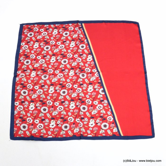 carré satin touché soie imprimé bi-motifs uni fleurs polyester femme 0721544
