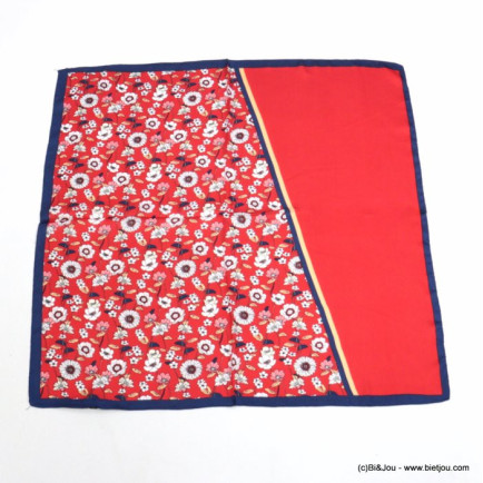 carré satin touché soie imprimé bi-motifs uni fleurs polyester femme 0721544
