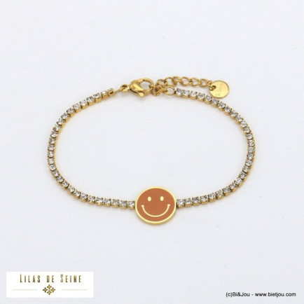 bracelet strass smiley émail acier inoxydable femme 0221553