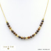 Collier chaîne fine billes 3mm pierre naturelle acier inoxydable femme 0121564 marron