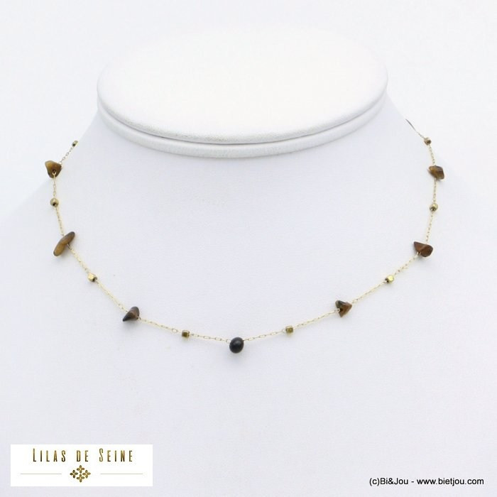 collier éclats billes pierre naturelle acier inoxydable femme 0121582 collier éclats billes pierre naturelle acier inoxydable femme 0121582