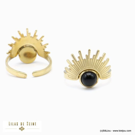 bague demi soleil cabochon pierre acier inoxydable femme 0421548