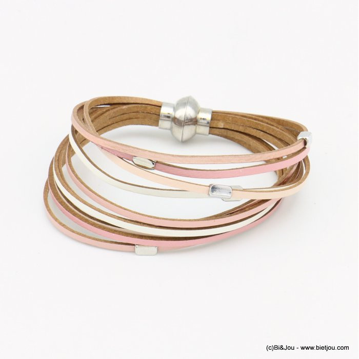 bracelet multi-brins cuir aimanté tubes métal femme 0218030