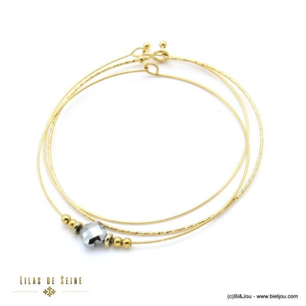 ensemble de 3 bracelets joncs ouvrables trèfle cristal acier inoxydable doré femme 0221524 argenté