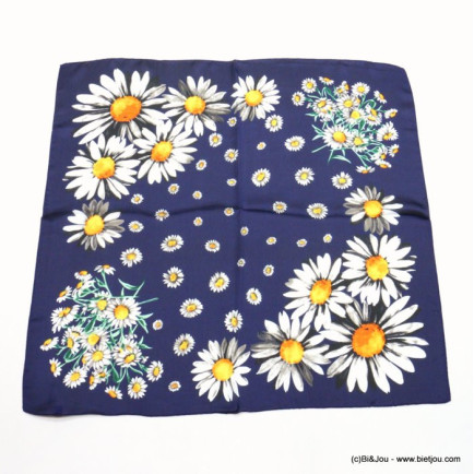 carré satin motif fleurs marguerite touché soie polyester femme 0722007 carré satin motif fleurs marguerite touché soie polyester femme 0722007
