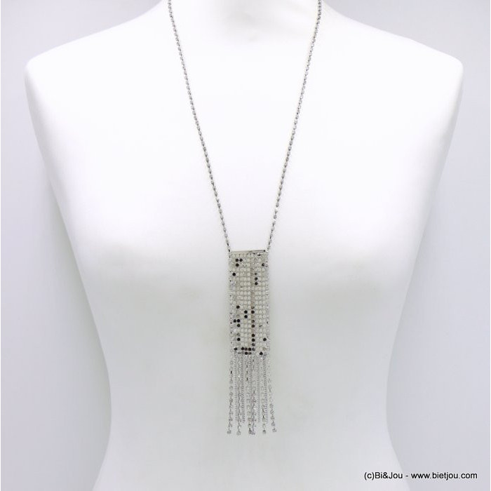 sautoir pendentif cotte de maille métal strass femme 0122031