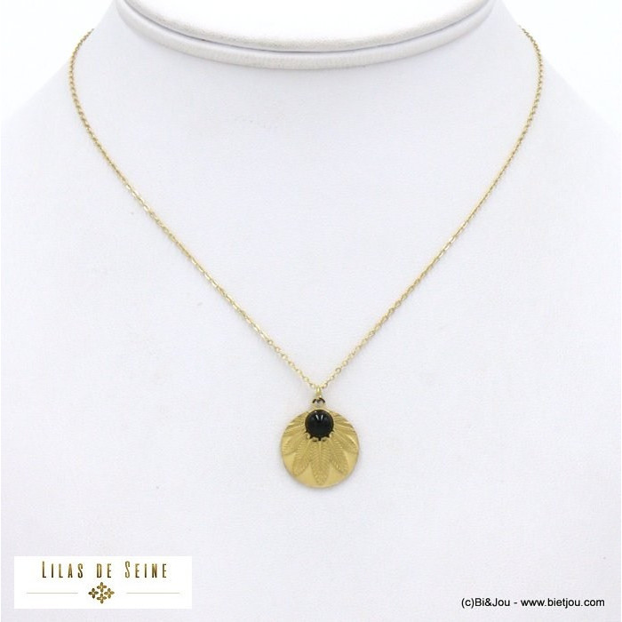 collier acier inoxydable pendentif feuille cannabis cabochon pierre femme 0122009 collier acier inoxydable pendentif feuille cannabis cabochon pierre femme 0122009