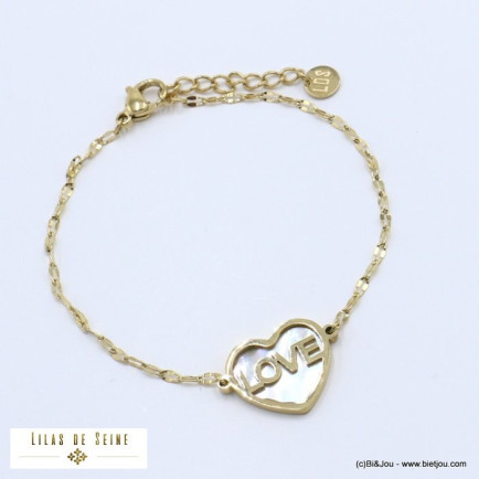 bracelet acier inoxydable LOVE coeur nacre femme 0222004