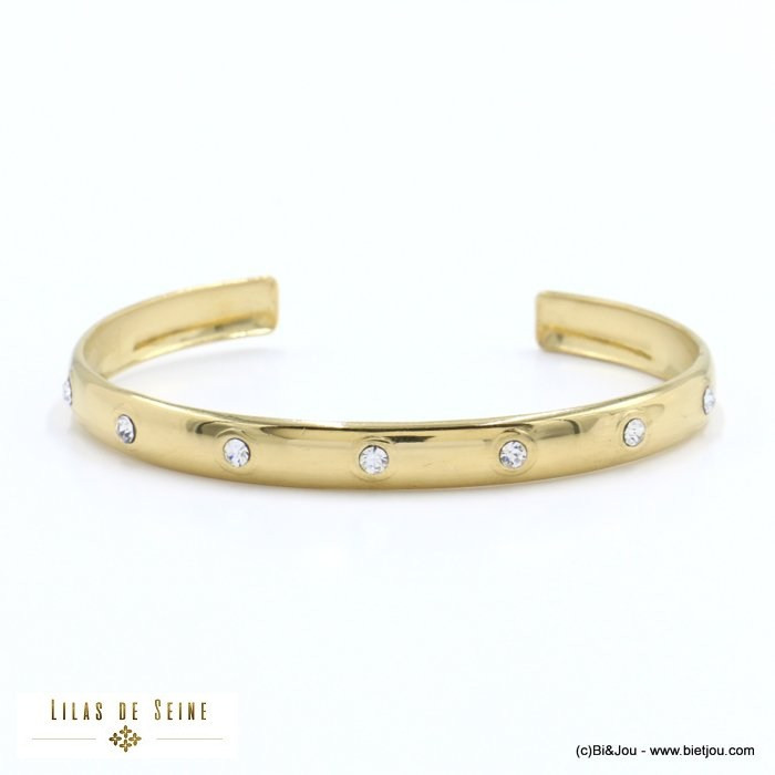 bracelet jonc fin acier inoxydable strass femme 0222013 - Grossiste Bijoux  Parissima