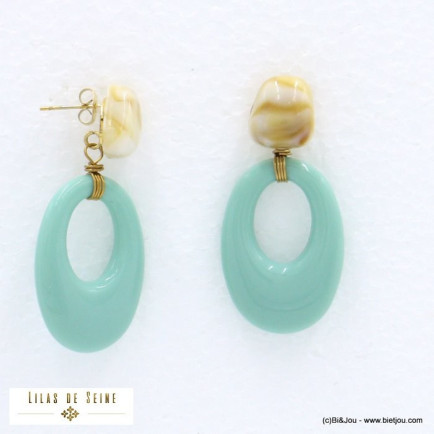 boucles d'oreilles vintage acier inoxydable ovale résine  femme 0322001