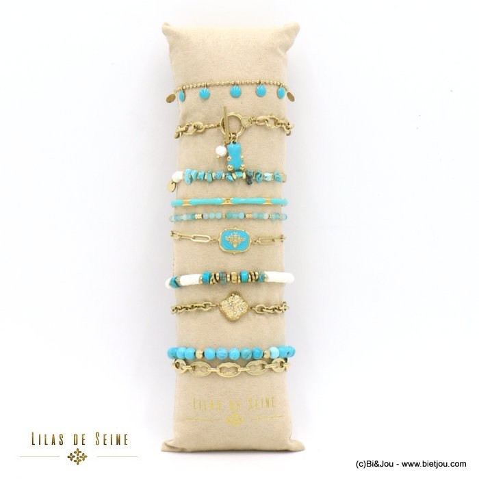 ensemble de 10 bracelets abeille ourson guimauve émail pierre nacre acier inoxydable femme 0222018