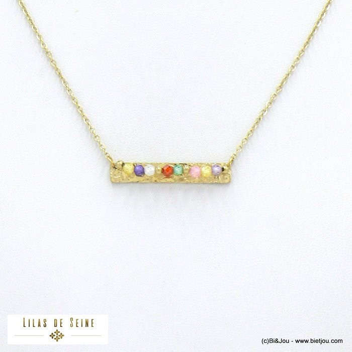 collier acier inoxydable barre horizontale billes pierre femme 0122025 multi