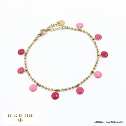 bracelet acier inoxydable sequins émail chaîne billes femme 0222043