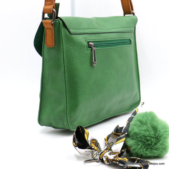 SAC À BANDOULIÈRE SANS POMPON FAÇON CARTABLE FLORA&CO SIMILI-CUIR SOUPLE FEMME 0922048 vert
