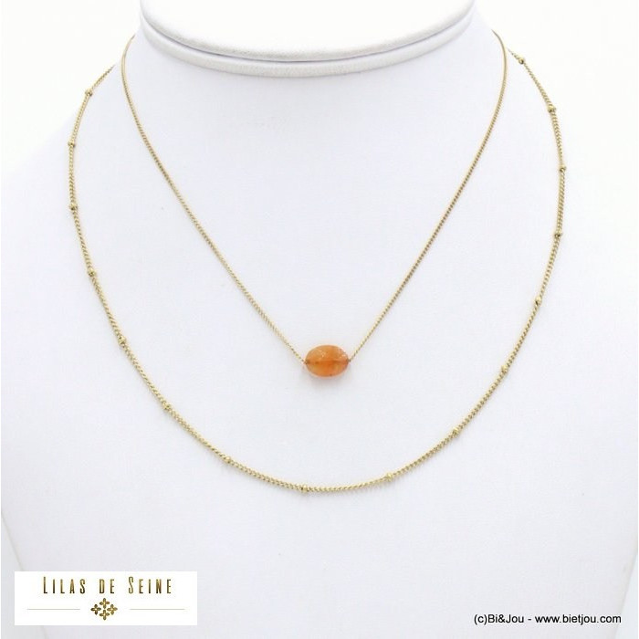 collier double-rang acier inoxydable pierre ovale femme 0122074