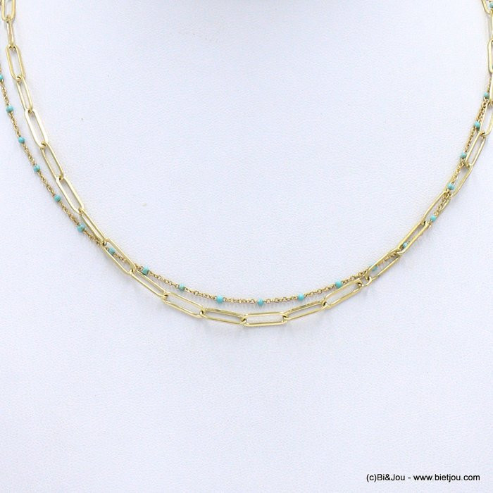 collier double-rang acier inoxydable émail femme 0122090 blanc