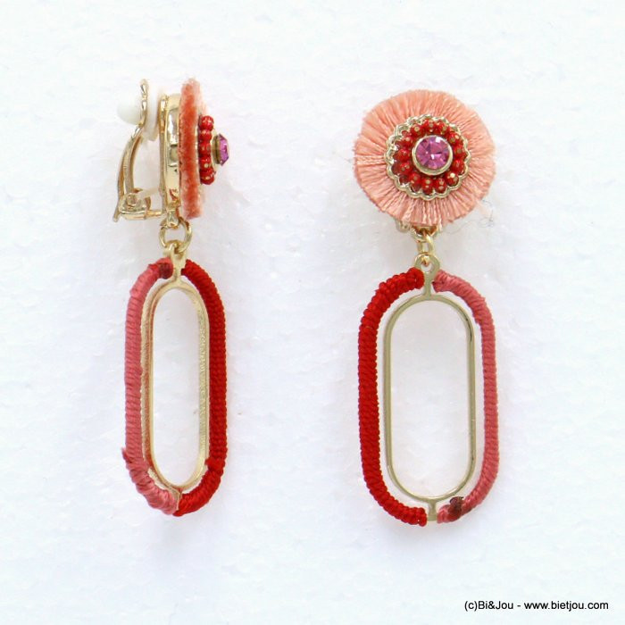 boucles d'oreille clip boho chic métal-strass-polyester femme 0322033 rouge