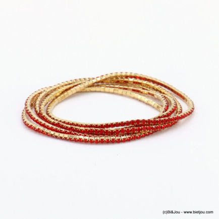 accumulation 5 bracelets élastiques en strass couleur unie métal 2mm 0222128