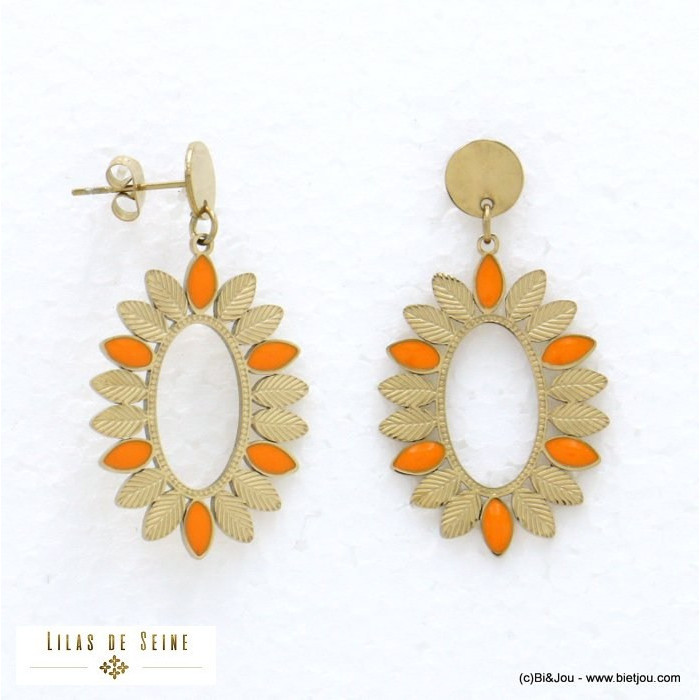 boucles d'oreille acier inoxydable feuilles émail femme 0322038 boucles d'oreille acier inoxydable feuilles émail femme 0322038