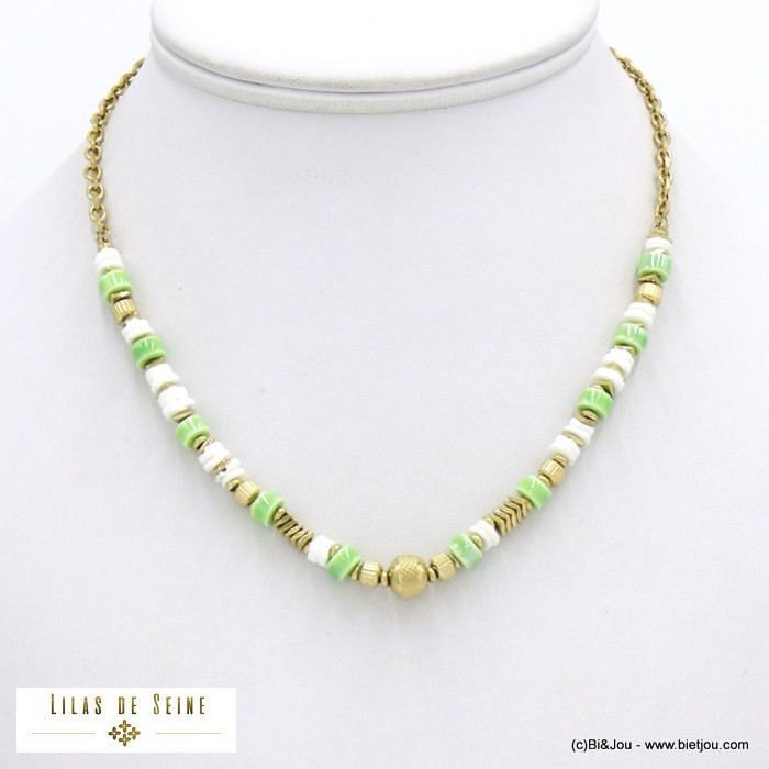 collier acier inoxydable surfeur disques céramique nacre femme 0122080 collier acier inoxydable surfeur disques céramique nacre femme 0122080