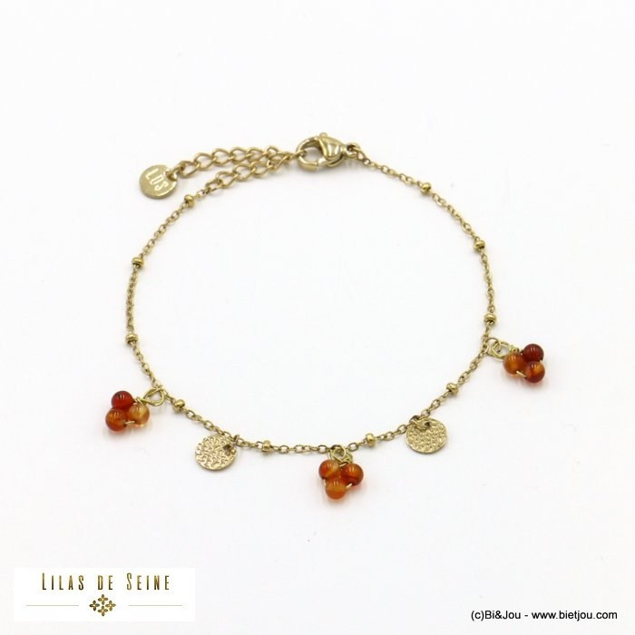 bracelet acier inoxydable grappes billes pierre pampilles martelées femme 0222064 bracelet acier inoxydable grappes billes pierre pampilles martelées femme 0222064