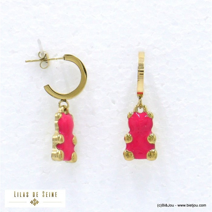 boucles d'oreille demi-créoles acier inoxydable ourson guimauve résine époxy femme 0322084 boucles d'oreille demi-créoles acier inoxydable ourson guimauve résine époxy femme 0322084
