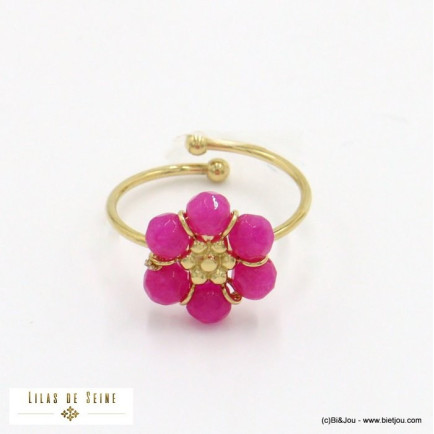 bague acier inoxydable fleur pierre naturelle femme 0422051