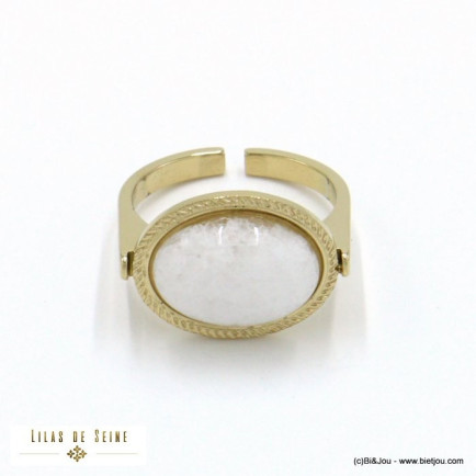 bague acier inoxydable minimaliste cabochon ovale pierre femme 0422040