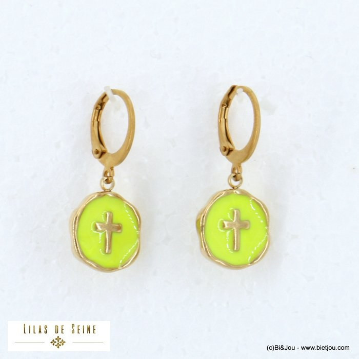 boucles d'oreille acier inoxydable croix résine époxy femme 0322106