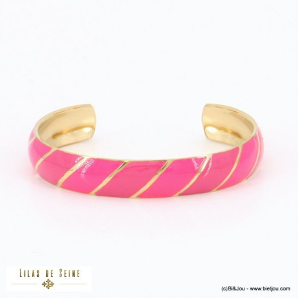 bracelet jonc ouvert acier inoxydable vintage rayures résine époxy femme 0222142