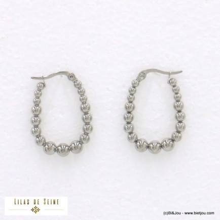 boucles d'oreille créoles acier inoxydable billes femme 0322068