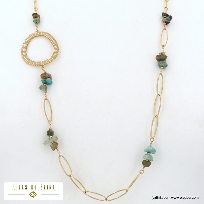 sautoir acier inoxydable anneau chips pierre femme 0122134 vert foncé