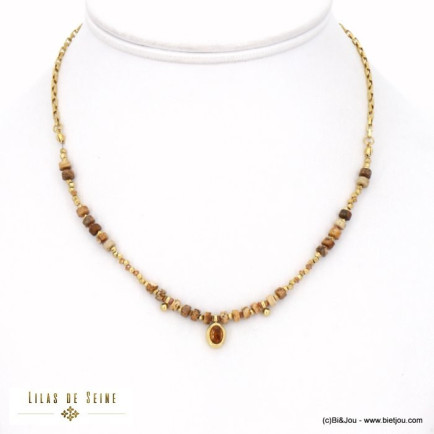 collier acier inoxydable rondelles pierre naturelle pendentif strass chaîne maille vénitienne femme 0122523