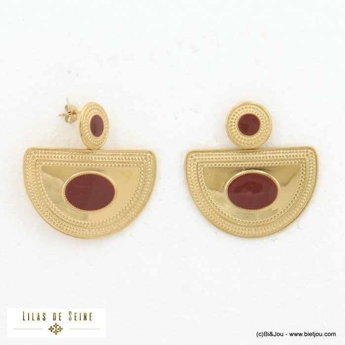boucles d'oreille acier inoxydable antique éventail résine époxy femme 0322505 boucles d'oreille acier inoxydable antique éventail résine époxy femme 0322505