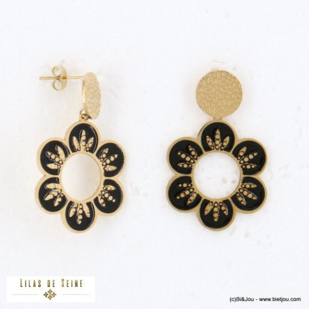 boucles d'oreille acier inoxydable fleur résine époxy femme 0322526