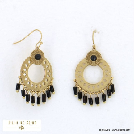 boucles d'oreilles acier inoxydable tubes pierre anneau ajouré femme 0322512