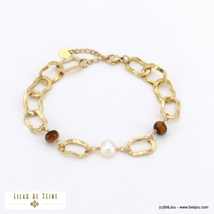 bracelet acier inoxydable disques pierre perle eau douce chaîne grosse maille femme 0222516 bracelet acier inoxydable disques pierre perle eau douce chaîne grosse maille femme 0222516