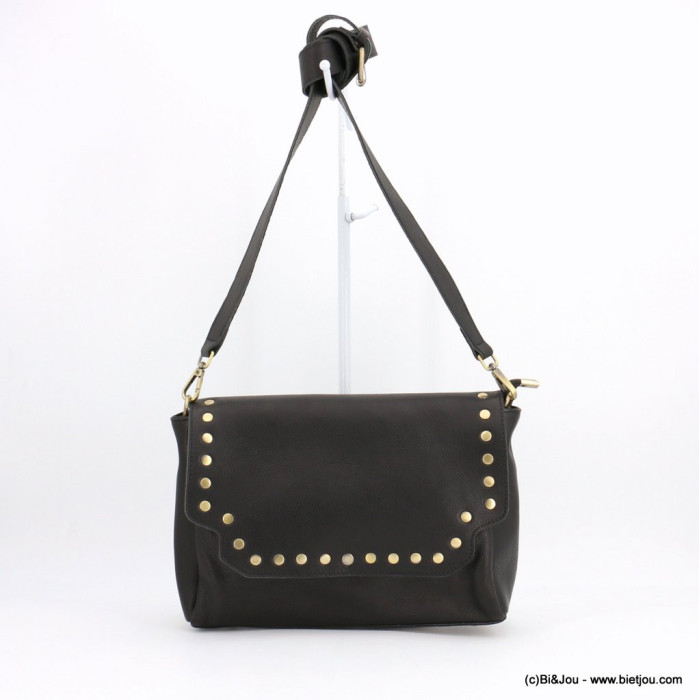 sac à bandoulière cuir véritable grainé rabat clous 0922506 sac à bandoulière cuir véritable grainé rabat clous 0922506